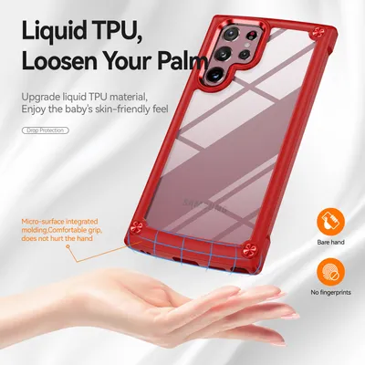 Produktbild von Samsung S22 Ultra 5G Hülle, Hybrid Transparente PC Robust TPU Bumper Stoßfest Schutzhülle für Samsung Galaxy S22 Ultra 5G Rot