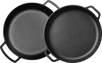 Produktbild von Ø36cm Gusseisenpfanne mit Deckel-Bratpfanne aus Gusseisen Bräter Schmortopf aus Gusseisen zwei Griffe Servierpfanne
