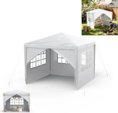 Image de XINZI Pavillon 3x3 m Pavillon de jardin Tente de réception Gazebo avec parois latérales amovibles, imperméable, structure en acier stable, pour les fêtes dans le jardin, blanc
