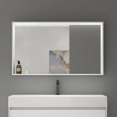 Image de doporro Armoire Murale Salle de Bains avec Miroir LED Placard de Rangement Compartiment Ouvert Blanc Mat en Bois Armoire de Toilette 120x12x70 cm Spiegelschrank 01