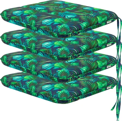 Zdjęcie produktu dla HOBBYGARDEN outdoor/indoor, zestaw 4 poduszek na siedziska, poduszki na siedziska, poduszki na meble ogrodowe, na krzesla lub lezaki, poduszki, 50 x 43 cm, niebieskie liscie