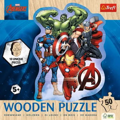 Obrázok produktu pre Puzzle konturowe Przygody Avengers drewniane 50 elementów Trefl