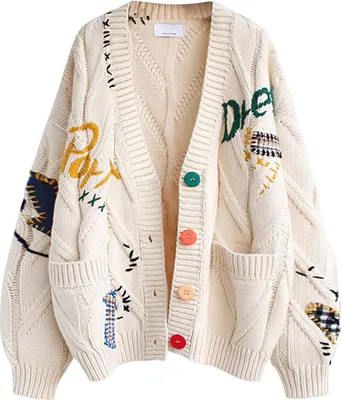 Image de ASKSA Cardigan torsadé femme Pull décontracté col V Casual broderie bouton,Abricot