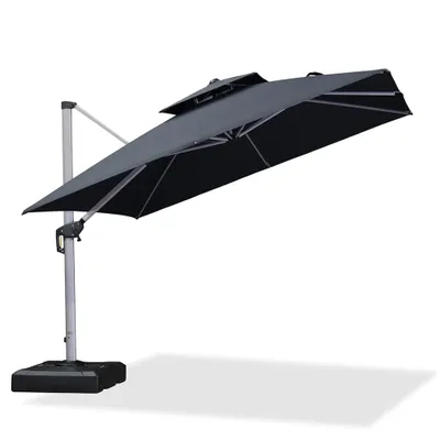 Produktbild von PURPLE LEAF Ampelschirm Rechteckiger 270 x 330 cm Sonnenschirm Groß Stabil Terrassenschirm 360°Rotation, für Garten,Terrasse, Pool Sonnenschutz ,Grau