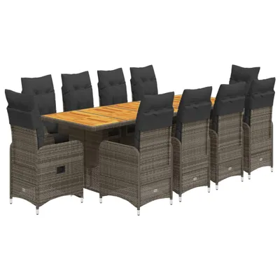 Produktbild von 11-tlg. Garten-Bistro-Set mit Kissen Grau Poly Rattan