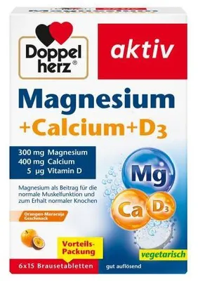 Obrázok produktu pre Double Heart Magnesium+Calcium+D3 šumivé tablety 6X15 kapsúl