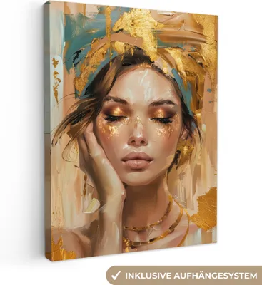 Obrázek produktu pro OneMillionCanvasses® - Plátno na zeď - Ženy - Portrét - Luxusní - Zlatá, nástěnná malba, nástěnné dekorace obrazy obývací pokoj, 90x120cm