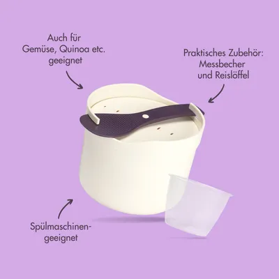 Produktbild von Reishunger Reiskocher, weiß, 1.7 l, für Mikrowelle, perfekten Reis in 12 Min., Spülmaschinenfest, Polypropylen, 5 Teile, mit Dampf-Zirkulationssystem, auch für Gemüse, Auftauen & Erhitzen, nicht für Grillfunktion geeignet