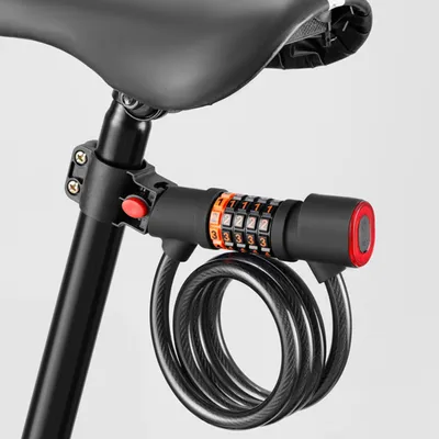 Produktbild von Fahrradschlösser, Rahmenschloss, wird mit Ständer, Fahrradschloss, schwarzes Kabelschloss, 5-stelliges Zahlenschloss, Länge 120 cm, mit Rücklicht