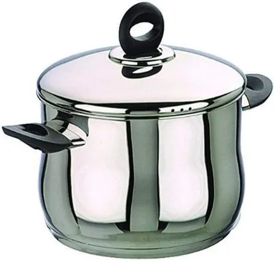 Produktbild von Kochtopf Bauchform mit Deckel - Silber/Schwarz, 16 cm