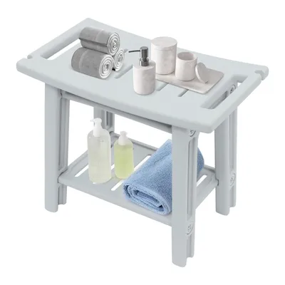 Zdjęcie produktu dla Stołek prysznicowy 56*32*46cm Ławka prysznicowa z półką do łazienki Szary