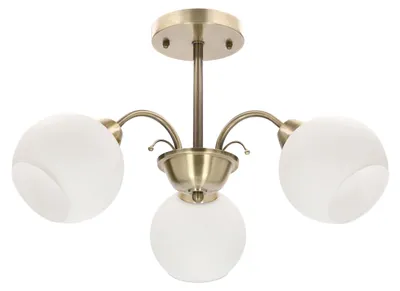 Immagine prodotto di Lampada da soffitto con paralumi in vetro bianco Nestor, finitura ottone e oro, 3xE27x40W, metallo, dimensioni: 28x50x50 cm, IP20, Candellux