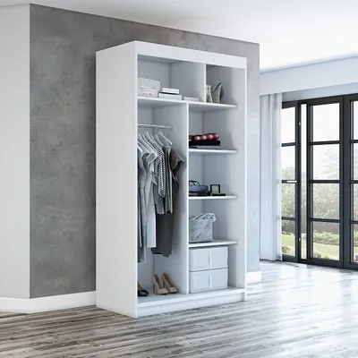 Produktbild von Schwebetürenschrank MIT,  2-türig Schrank 120 cm mit Spiegel (Weiß, Schwarz, Sonoma)