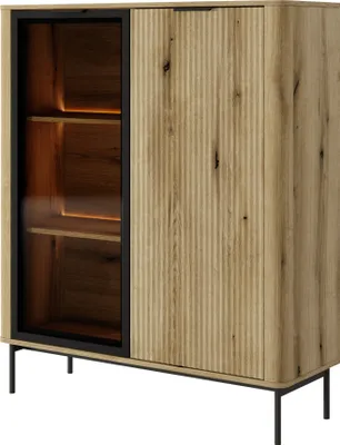 Image de Vitrine : deux portes, couleur du meuble : chêne, pieds noirs