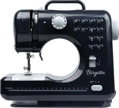 A black Birgitta sewing machine is shown against a white background.