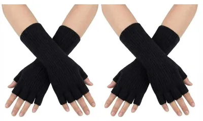 Produktbild von Fingerlose Handschuhe 2 Paar Uni Winter warm Acryl Schwarz