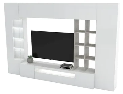 Produktbild von Wohnzimmermöbel Iago,  100%  Italy,  cm 290x40h192,  glänzend weiß und Zement