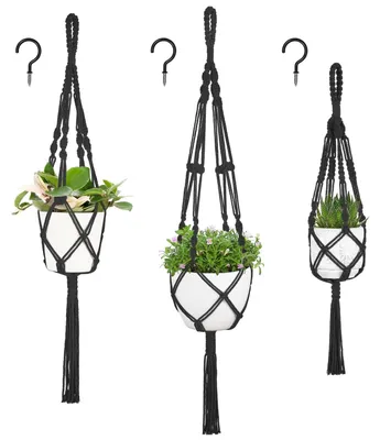 Image de Lot de 3 suspensions pour plantes en macramé, pour intérieur et extérieur
