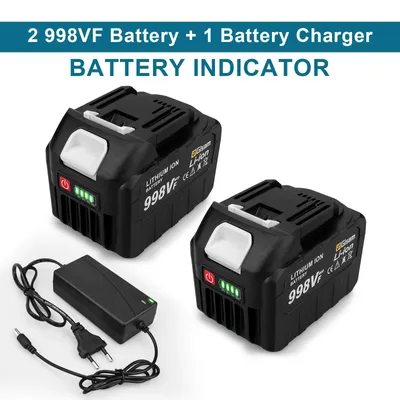 Produktbild von 18V Lithium-Ionen Akku für Elektrowerkzeuge - 998VF Akkupack 2x mit Ladegerät - Wiederaufladbar - Hohe Kapazität - Für Akkuwerkzeuge - Mit Ladezustandsanzeige