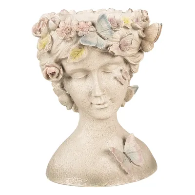 Productafbeelding van Clayre & Eef bloempot "Frau", 20x18x26 cm, grijs, polyresin, met vlinders
