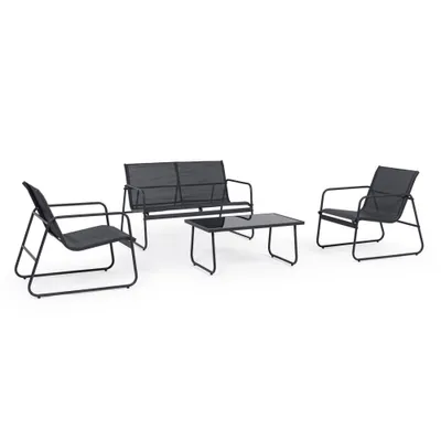 Produktbild von Black Forest Gartenmöbel-Set aus Textil, zwei Stühle + Liege + ausziehbarer Tisch, schwarz