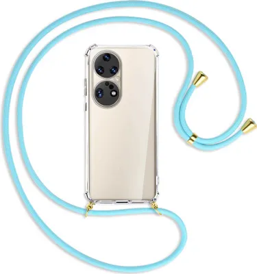 Produktbild von Handykette Backcover-Schutzhülle mit Band (Metall goldfarben) für Huawei P50 Pro - himmelblau