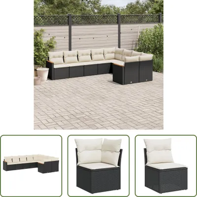 Produktbild von The Living Store 9-tlg. Garten-Sofagarnitur mit Kissen Schwarz Poly Rattan