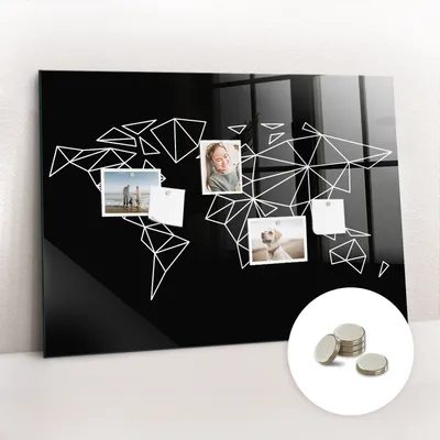 Produktbild von Magnetische Wandtafel aus Glas – Memotafel mit gebogener Vorderseite – Enthält 5 Magnete – 100x70 cm – Moderne Weltkarte