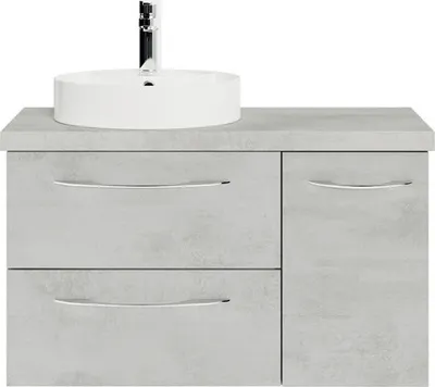Produktbild von Badmöbel-Set Pelipal Serie 4035 BxHxT 88 x 61,2 x 44,5 cm Frontfarbe grau Badmöbelset 4-teilig mit Waschtisch Keramik we