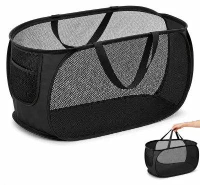 Klappbarer Wäschekorb, Pop-up, 70 l, schwarz, mit Griffen