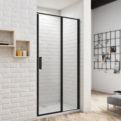 Produktbild von Schwarz BxH:90X185cm Duschkabine Duschwand Nischentür aus 6mm Nano Sicherheitsglas