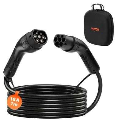Productafbeelding van VEVOR EV-oplaadkabel, 16A, 7 meter, max. 11 kW, verlengkabel, compatibel met Type-2-opladers voor elektrische voertuigen, 3-fasen wisselstroom, 480V, 50Hz, IP65, autolaadkabel met draagtas