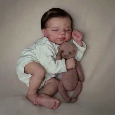 Zdjęcie produktu dla 19-calowa wstępnie pomalowana, gotowa lalka Reborn Sleeping Baby, realistyczna, miękka w dotyku lalka z widocznymi żyłami, ręcznie ukorzenionymi włosami