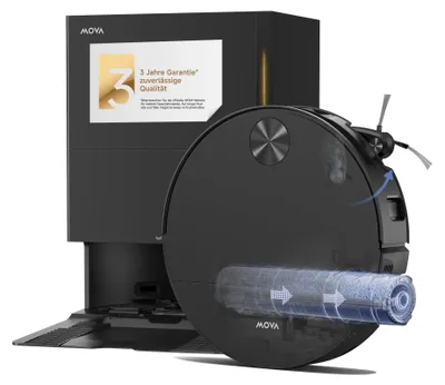 Image de Dreame MOVA S70, couleur noire – un aspirateur robot puissant avec fonction de nettoyage à l'eau HydroForce™, et une puissance d'aspiration de 28 000 Pa