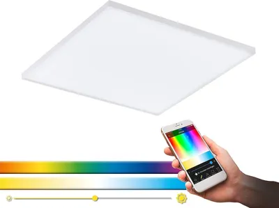 Produktbild von EGLO connect LED Deckenleuchte Turcona-C, 1 flammige Deckenlampe aus Stahl, Aluminium und Kunststoff in Weiß, mit Fernbedienung, Farbtemperaturwechsel (warm - kalt), RGB, dimmbar, L x B 45 cm