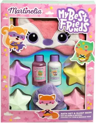Productafbeelding van Martinelia | Badset voor kinderen - 2x 50 ml - Aardbei, Vanille, Blauwe bes - Badspong - Oogmasker