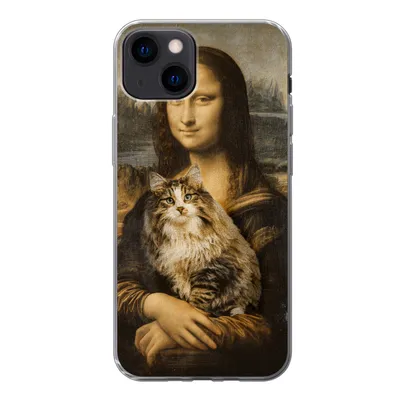 Produktbild von MuchoWow® Handyhülle Schutzhülle Hülle für iPhone 13 Mona Lisa - Katze - Leonardo da Vinci - Vintage - Kunstwerk - Alte Meister - Gemälde Silikon Softcase Handy Hülle - Karteninhaber