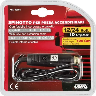 Produktbild von LAMPA Accessories Kfz-Zigarettenanzünderstecker 12/24 V mit 120 cm Kabel, 10A Stecker für Navi, CB-Funk und Handy in Bus und PKW