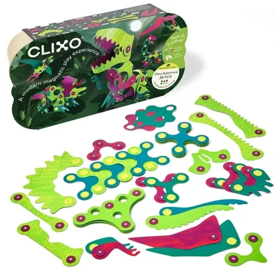 Produktbild von Clixo Magnetische Biegbare Dinosaurier – Starter-Set 22 Teile (11 Formen, elastische Magnetbausteine, wasserfest, BPA-frei) – ab 4 Jahren, CE & EN-71