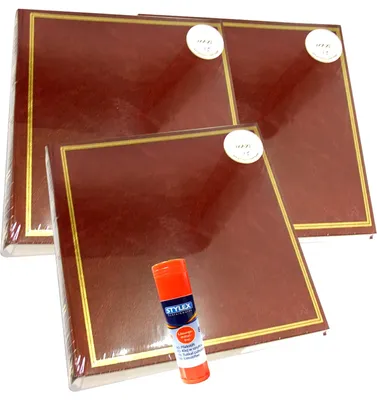 Produktbild von 3 x Henzo Fotoalbum Buchalbum, Jumbo Classic 30 x 30 cm, bordeaux, dunkelrot + Klebestift