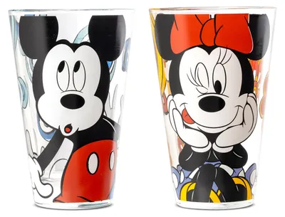 Zdjęcie produktu dla Gilde 2tlg. Set, Trinkglas, "Mickey & Minnie", Glas, mehrfarbig, VE 4, H. 13 cm, D. 9 cm
