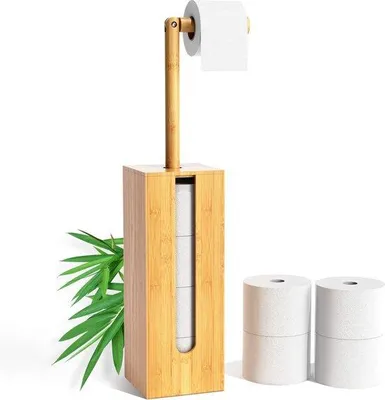 Produktbild von Famanu Toilettenpapierhalter aus Bambus mit Stauraum für 4 Rollen - 2-in-1 mit Deckel und Ablage