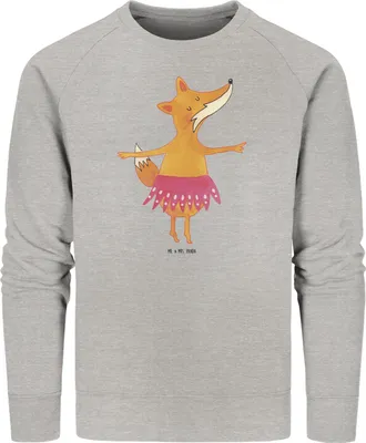 Produktbild von Mr. & Mrs. Panda Baumwoll Pullover Fuchs Ballerina Größe S - Heather Grey - Geschenk, Tänzer, Geburtstag, Sweater, Pulli, Tanzen, Sweatshirt, Bio