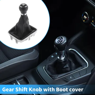 Image de 6 Pommeau De Levier De Vitesses Manuel à 6 Vitesses Avec Couvercle Compatible Pour Vw Golf Plus 2005-2014, En Plastique Durable Et Similicuir Noir.