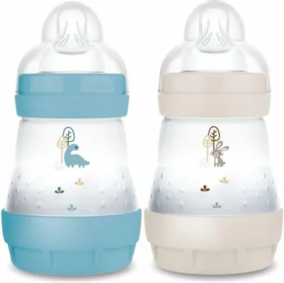 Produktbild von MAM Easy Start Anti-Colic Babyflasche, 0+ Monate, langsamer Fluss (2 x 160 ml) Ocean + Sand – Flasche zur Reduzierung von Koliken und Beschwerden des Babys – Babyflasche zum Stillen geeignet