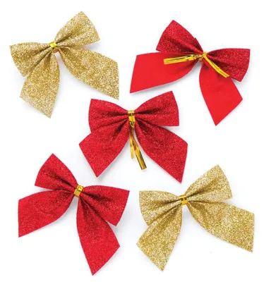 Glitzer-Schleifen 24 Stück rot/gold für Weihnachtsbasteln