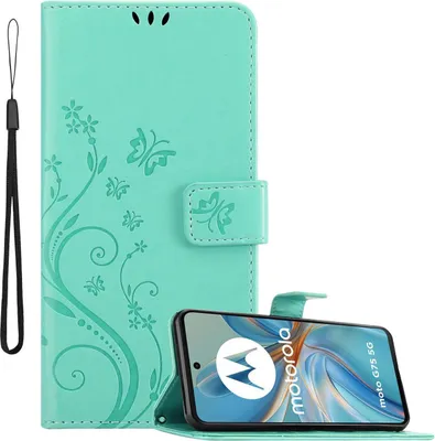 Immagine prodotto di Cadorabo cover per Motorola Moto G75 cover in FLORAL TURQUOISE cover protettiva in design floreale con chiusura magnetica, funzione stand e slot per carte Book Case Cover