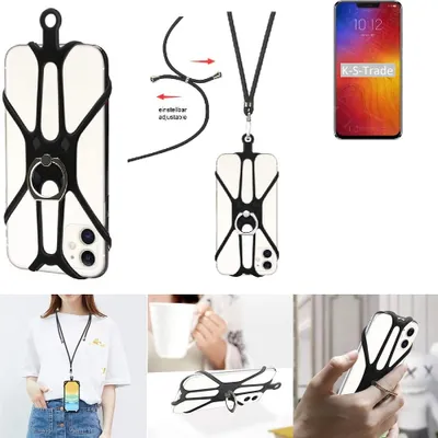Produktbild von K-S-Trade 3in1 Handykette Handyband Handykordel Halsband Smartphone-Ring Handy-Ring kompatibel mit Lenovo Z5 Fingerhalterung Handyring Tischständer
