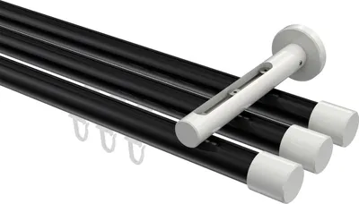 Produktbild von Interdeco Innenlaufstange / Gardinenstange mit Innenlauf Schwarz / Weiß, Typ Siteno Santo (Kappe), 20 mm Ø 3-läufig, 240 cm