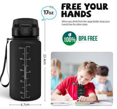 Produktbild von Trinkflasche Sport 500ml, BPA-frei, auslaufsicher, mit Strohhalm, für Kinder